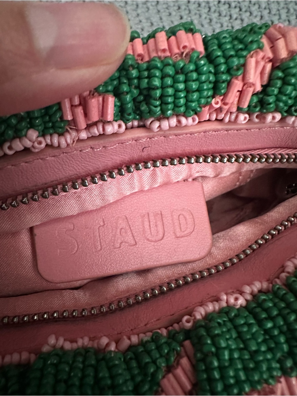 Staud Beaded Bean Emerald Quartz Acid Swirl Clutch Mini Bag - Picture 6 of 15